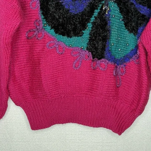 VTG 90s Jaclyn Smith Beaded Floral Sweater Womens S Pink Purple‎ Knit Retro Glam - Picture 3 of 7